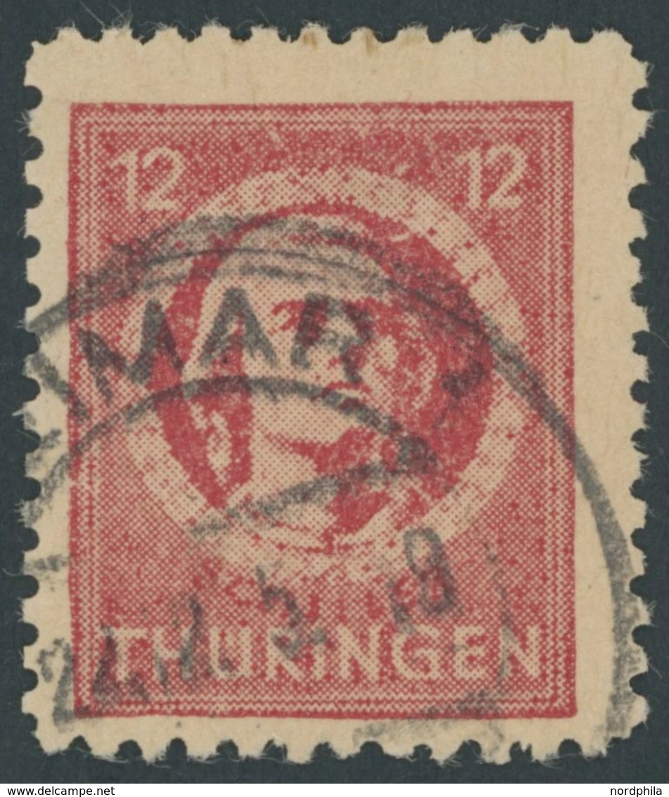 THÜRINGEN 97AXar O, 1945, 12 Pf. Karminrot, Vollgummierung, Hellchromgelbes Papier, Dicke Gummierung, Pracht, Kurzbefund - Other & Unclassified