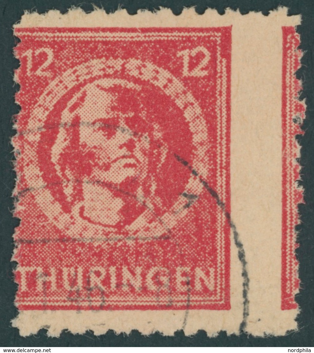 THÜRINGEN 97AXar O, 1945, 12 Pf. Karminrot, Vollgummierung, Hellchromgelbes Papier, Dicke Gummierung, Feinst (kleiner Za - Other & Unclassified