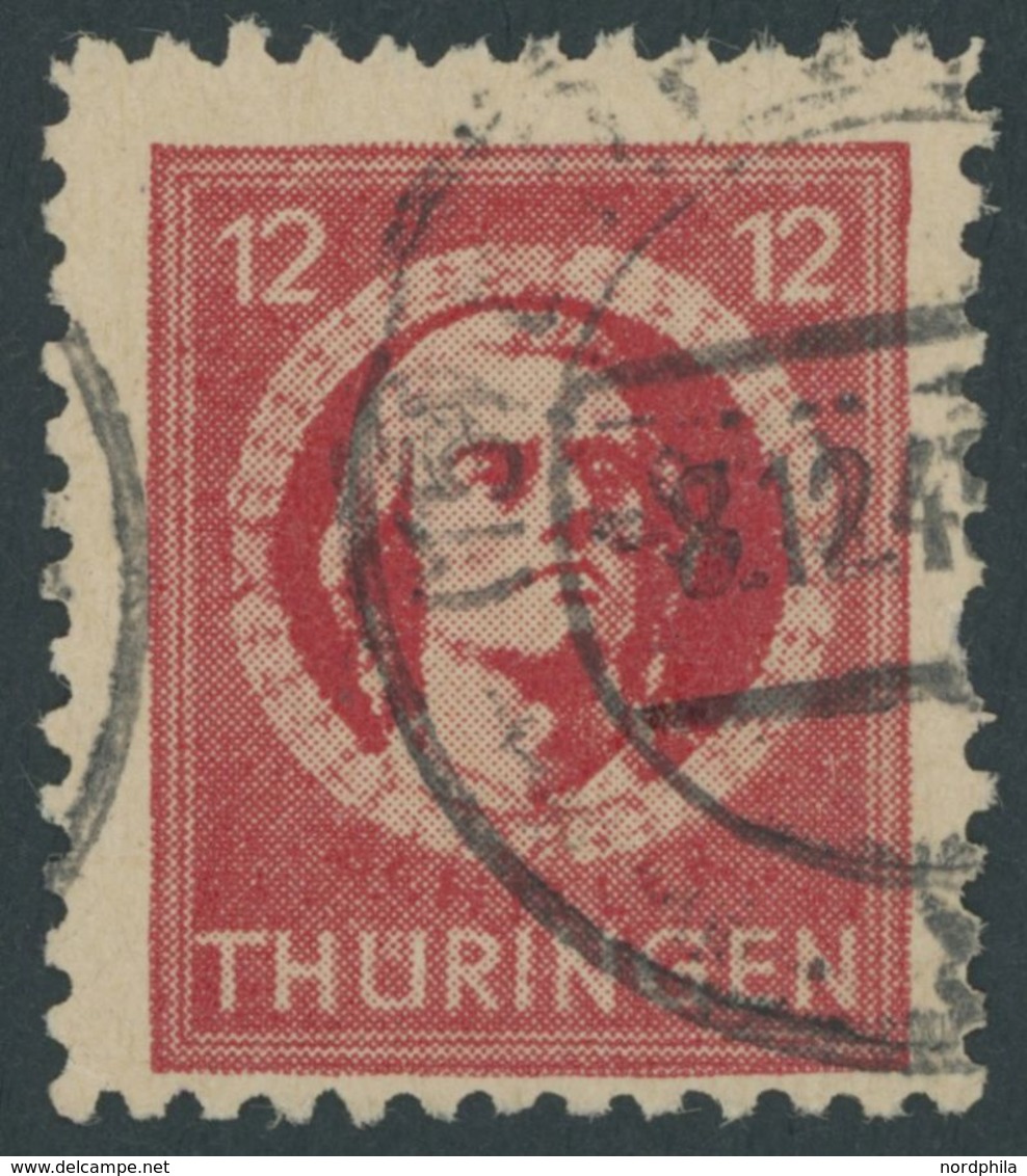 THÜRINGEN 97AXbat O, 1945, 12 Pf. Dunkelbräunlichrot (dunkelbraunrot Quarzend), Gelblichgraues Papier, Ein Fehlender Zah - Otros & Sin Clasificación