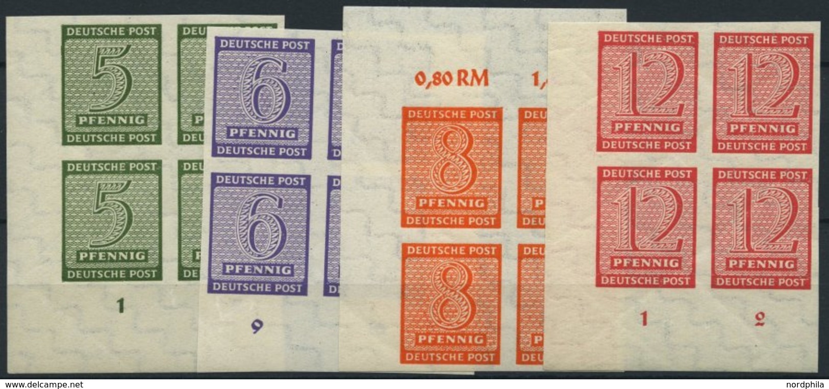 WEST-SACHSEN 116-19Y VB **, 1945, Ziffer, Wz. 1Y, In Randviererblocks, Prachtsatz, Mi. (160.-) - Sonstige & Ohne Zuordnung