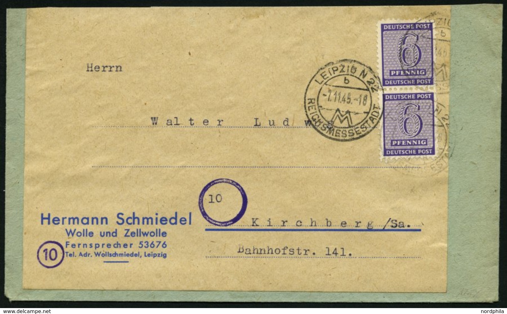 WEST-SACHSEN 121X Paar BRIEF, 1945, 6 Pf. Versuchszähnung Im Senkrechten Paar Als Mehrfachfrankatur, Rechts Kleiner Zahn - Sonstige & Ohne Zuordnung