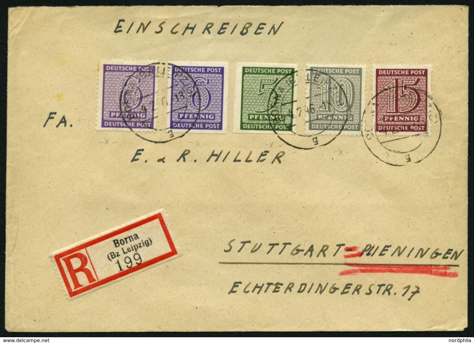 WEST-SACHSEN 131Xa,133Xb BRIEF, 1945, 10 Pf. Grau Und 15 Pf. Lebhaftbraunkarmin, Wz. 1X, Mit Zusatzfrankatur Auf Einschr - Otros & Sin Clasificación