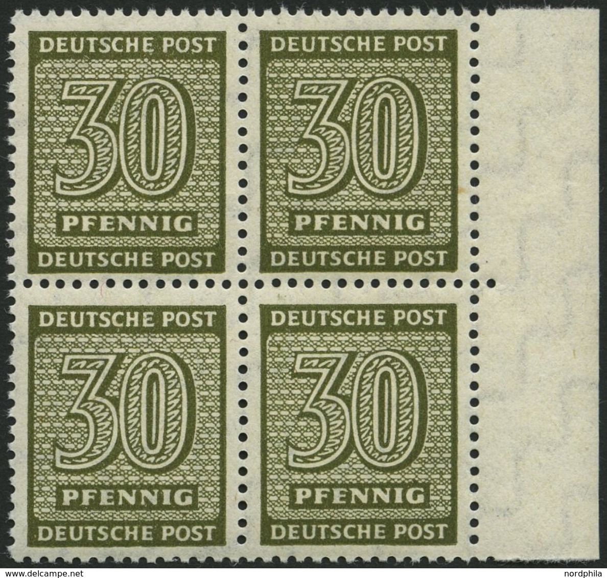 WEST-SACHSEN 135Xa VB **, 1945, 30 Pf. Bräunlicholiv, Wz. 1X, Im Randviererblock, Pracht, Gepr. Dr. Jasch, Mi. 880.- - Sonstige & Ohne Zuordnung