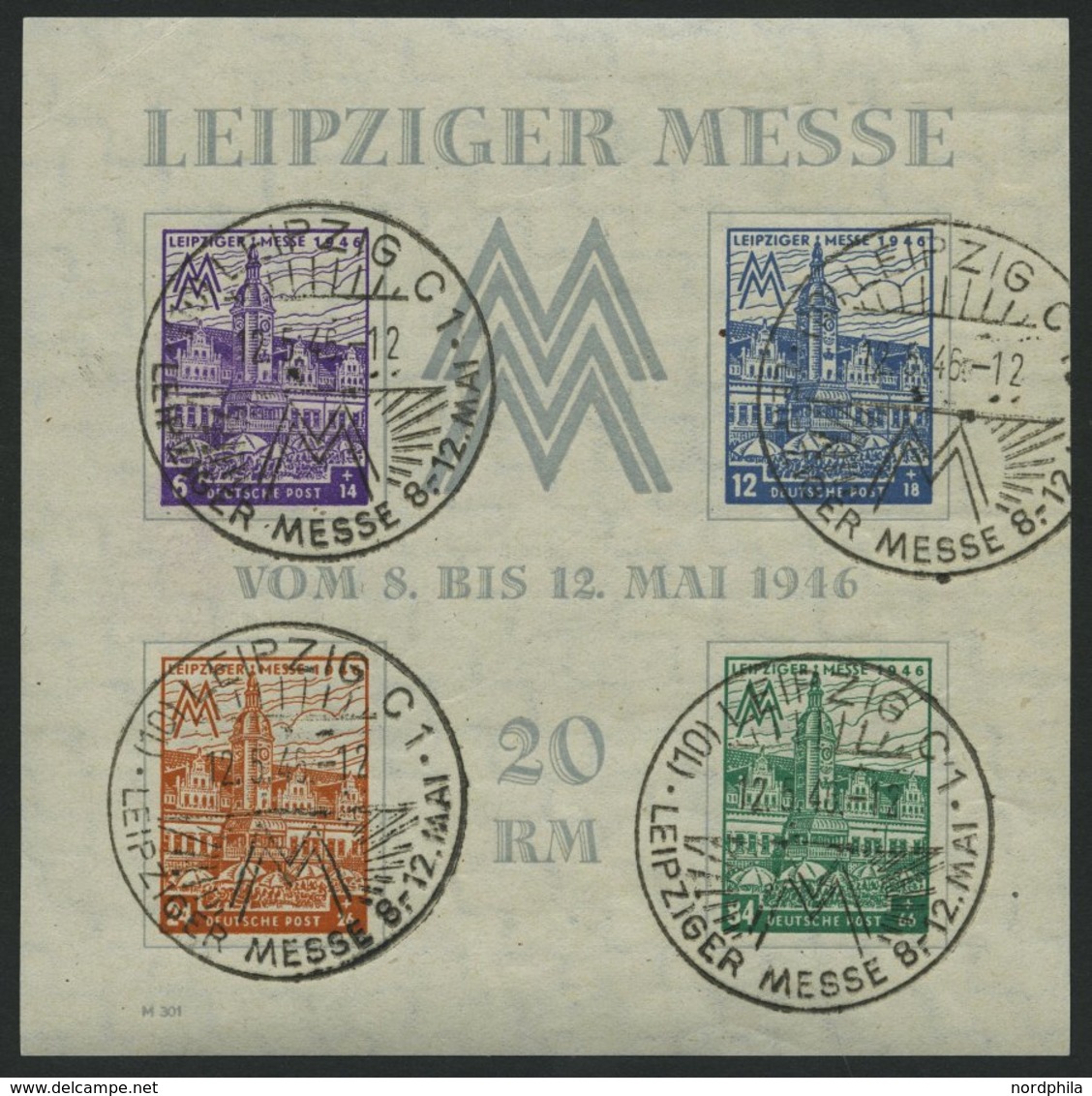 WEST-SACHSEN Bl. 5Ya O, 1946, Block Leipziger Messe, Wz. 1Y, Type IV, Sonderstempel, Pracht, Mi. 350.- - Otros & Sin Clasificación