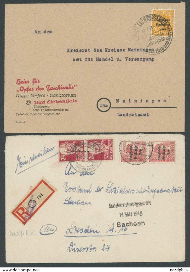 SAMMLUNGEN, LOTS 182-97 BRIEF, 1948/50, SBZ Maschinenaufdruck, 55 Meist Verschiedene Belege, Einige Bessere, überwiegend - Sonstige & Ohne Zuordnung