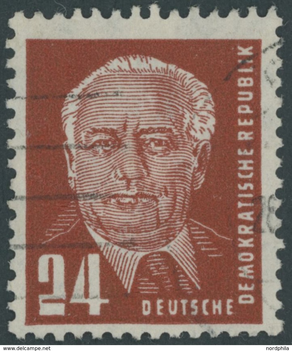 DDR 252aII O, 1950, 24 Pf. Dunkelbraunorange Pieck Mit Plattenfehler 2 Der Wertangabe 24 Eckig, Wellenstempelansatz, Pra - Used Stamps