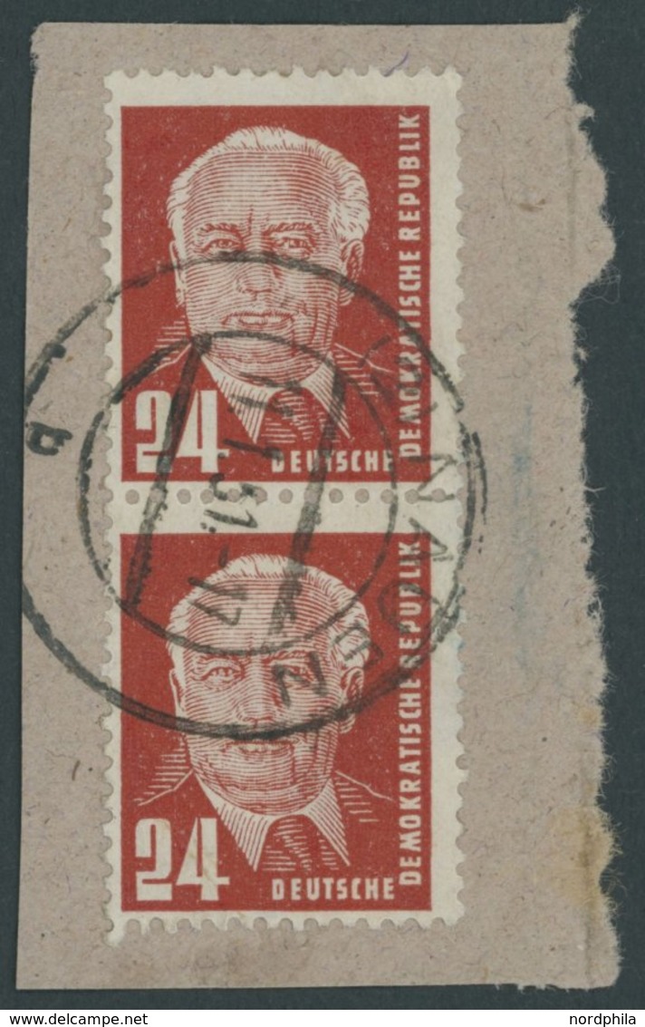 DDR 252c Paar BrfStk, 1950, 24 Pf. Dunkelzinnoberrot Pieck Im Senkrechten Paar Auf Briefstück, Pracht, Gepr. Mayer, Mi.  - Used Stamps
