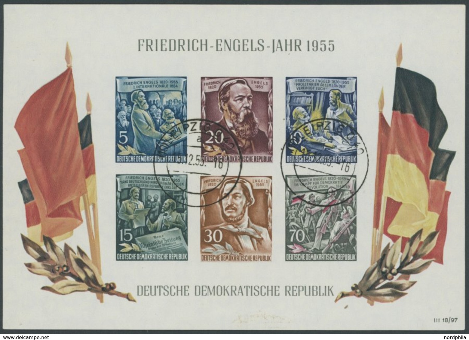 DDR Bl. 13 O, 1955, Block Engels, Tagesstempel, Pracht, Gepr. König, Mi. 180.- - Usados