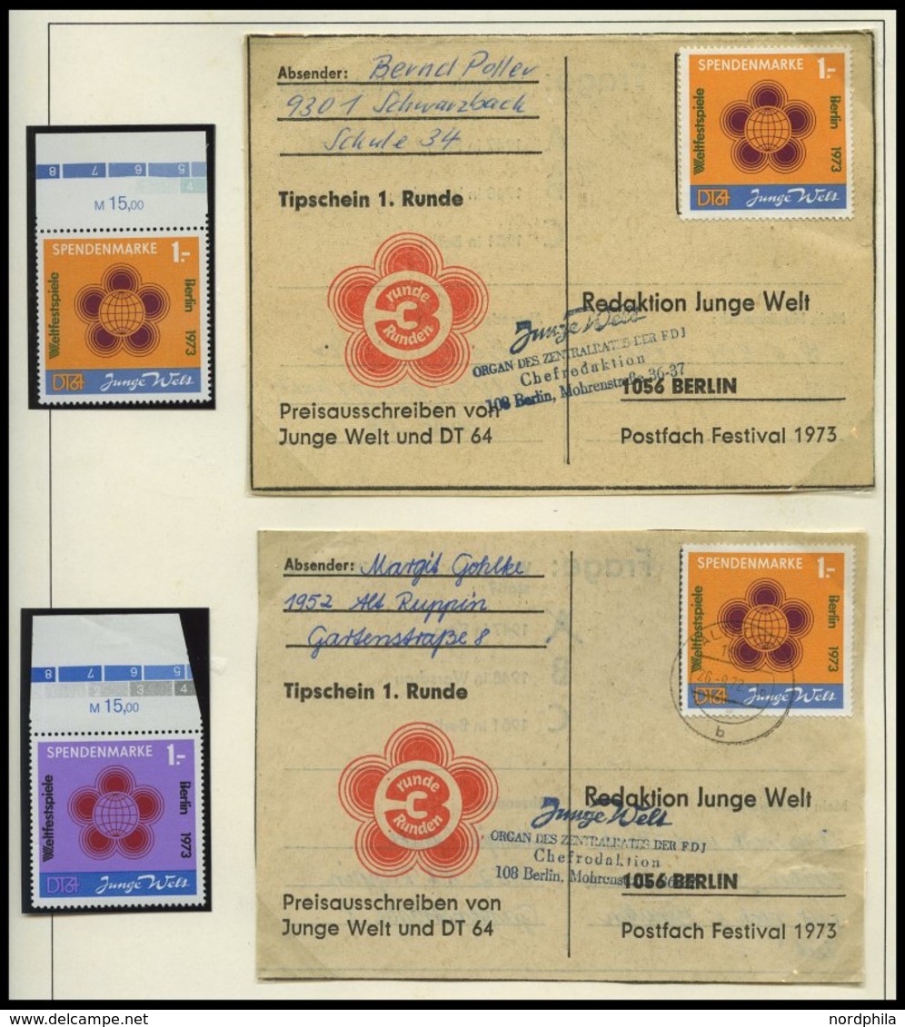 SPENDENMARKEN 1/2 **, BRIEF, 1972/3, 1 M. Spendenmarken, Postfrisch Und Auf 5 Belegen (3x Nr. 1 Und 2x Nr. 2), Pracht, M - Otros & Sin Clasificación