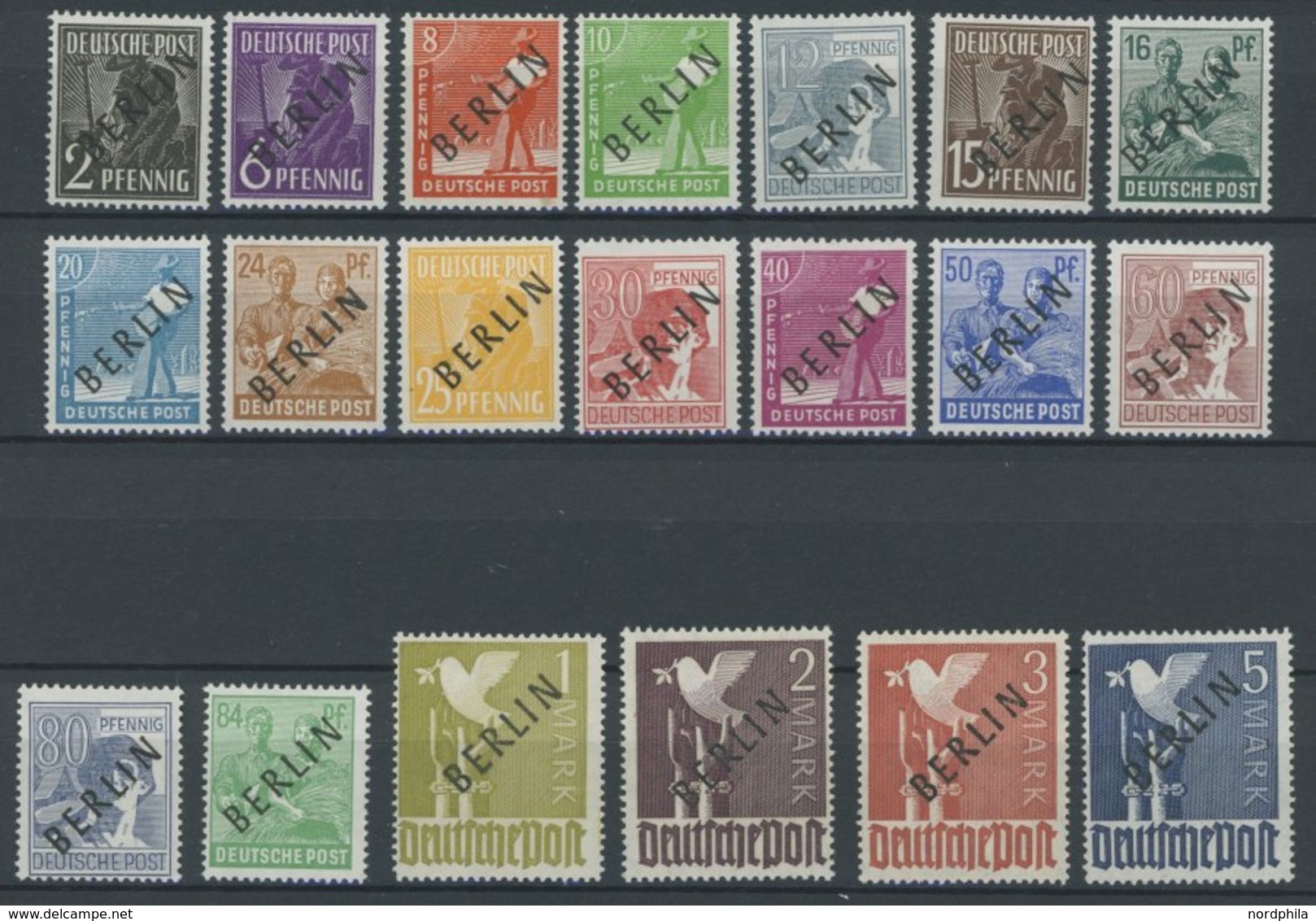 BERLIN 1-20 *, 1948, Schwarzaufdruck, Falzrest, Prachtsatz, Gepr. Schlegel, Mi. 130.- - Otros & Sin Clasificación