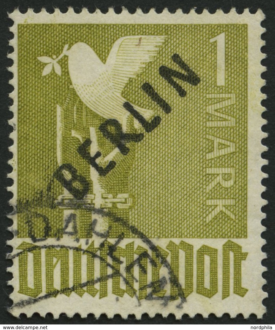 BERLIN 17c O, 1948, 1 M. Schwarzaufdruck, Gelbgrün Fluoreszierend, Pracht, Gepr. Lippschütz, Mi. 160.- - Otros & Sin Clasificación