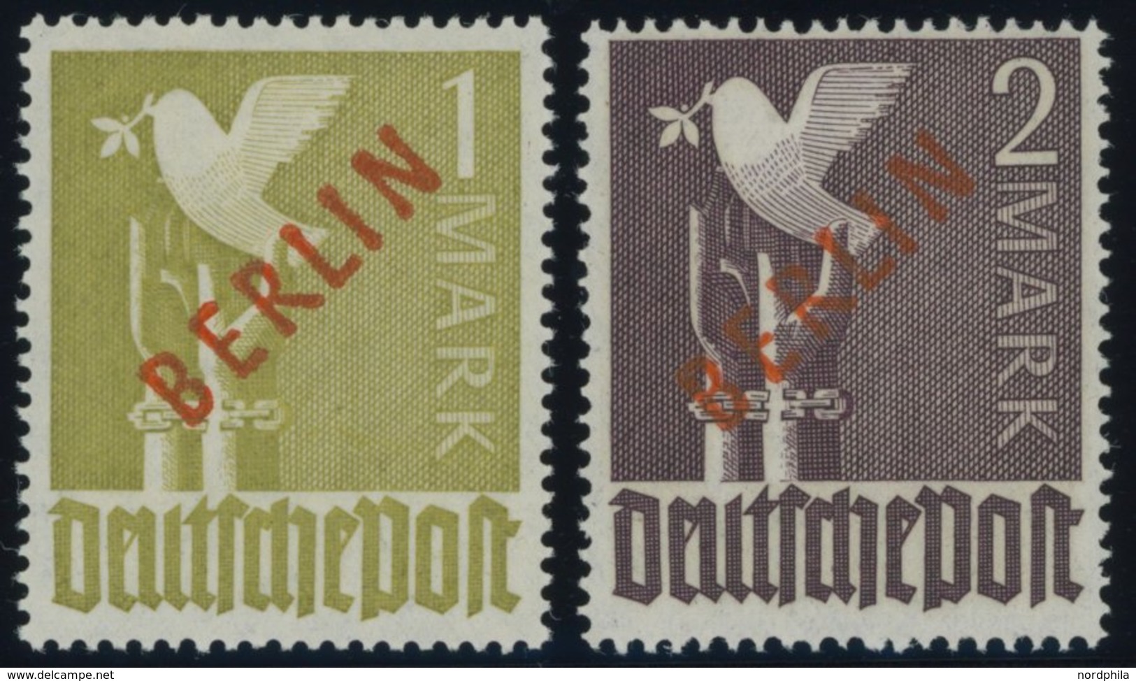 BERLIN 33/4 *, 1949, 1 Und 2 M. Rotaufdruck, Falzrest, 2 Prachtwerte, Fotobefund H.D. Schlegel, Mi. 320.- - Other & Unclassified