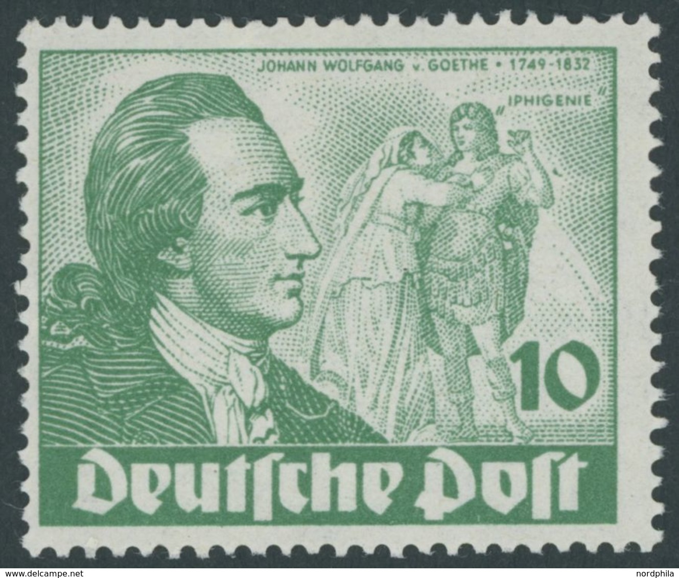 BERLIN 61I **, 1949, 10 Pf. Goethe Mit Abart Farbfleck Neben Rechtem Unterarm Des Darstellers, Normale Zähnung, Pracht,  - Otros & Sin Clasificación