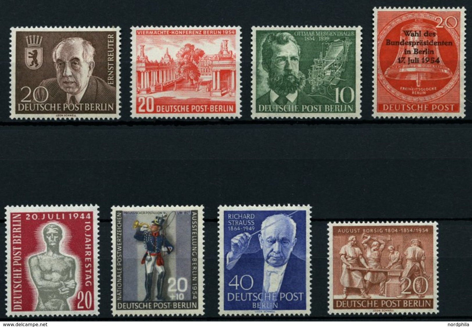 BERLIN 115-20,124/5 **, 1954, 8 Verschiedene Prachtwerte - Other & Unclassified