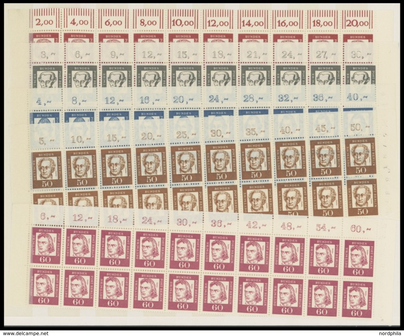 BERLIN 204,206-13 Paar **, 1961/2, 20 Pf. Und 30 Pf. - 2 M. Bedeutende Deutsche, Je In Postfrischen 20er-Streifen Vom Ob - Otros & Sin Clasificación