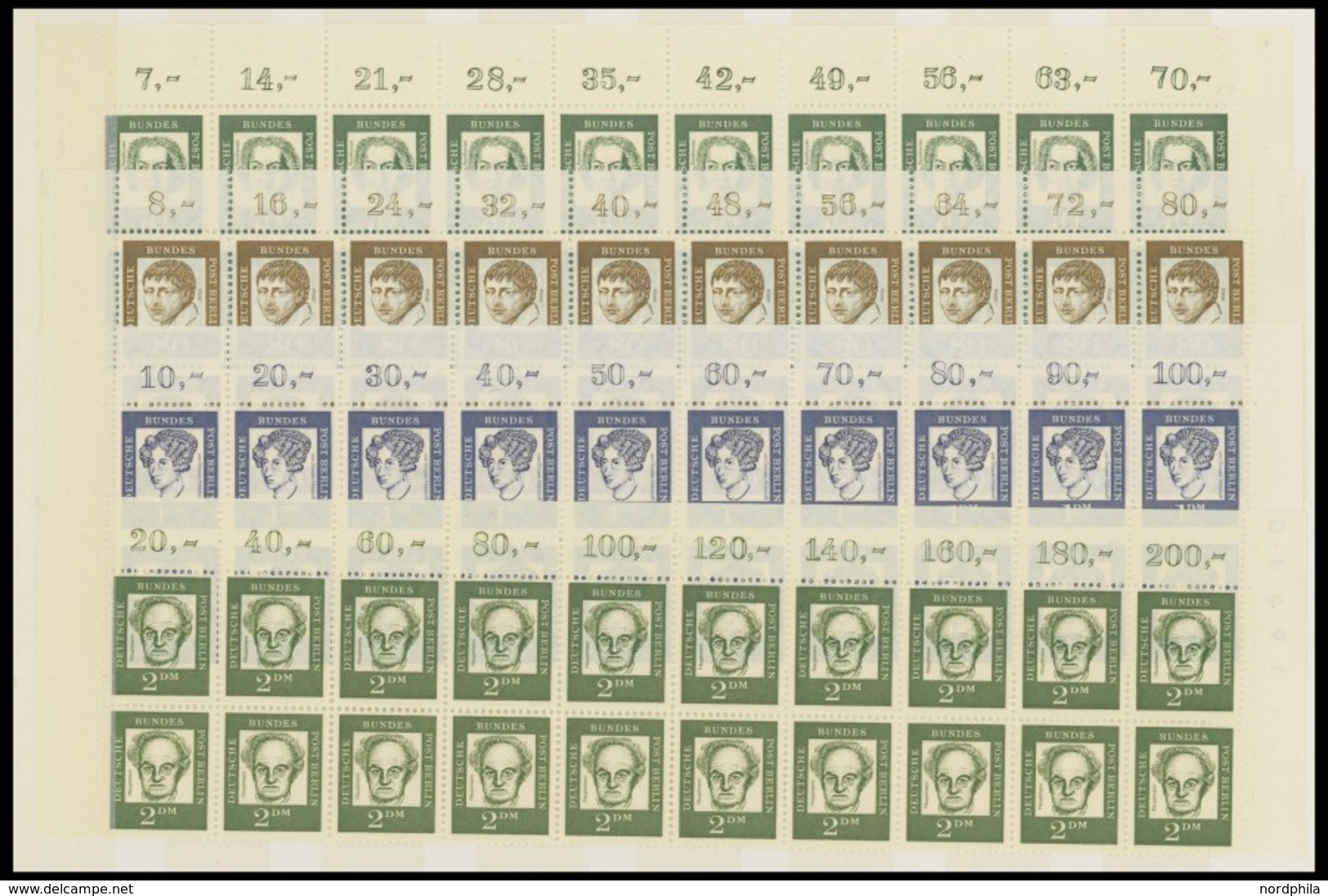 BERLIN 204,206-13 Paar **, 1961/2, 20 Pf. Und 30 Pf. - 2 M. Bedeutende Deutsche, Je In Postfrischen 20er-Streifen Vom Ob - Other & Unclassified