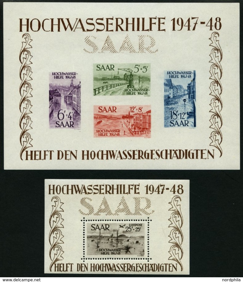 SAARLAND Bl. 1/2 **, 1948, Blockpaar Hochwasserhilfe, Bl. 1 übliche Leichte Druckstellen, Pracht, Mi. 1600.- - Otros & Sin Clasificación