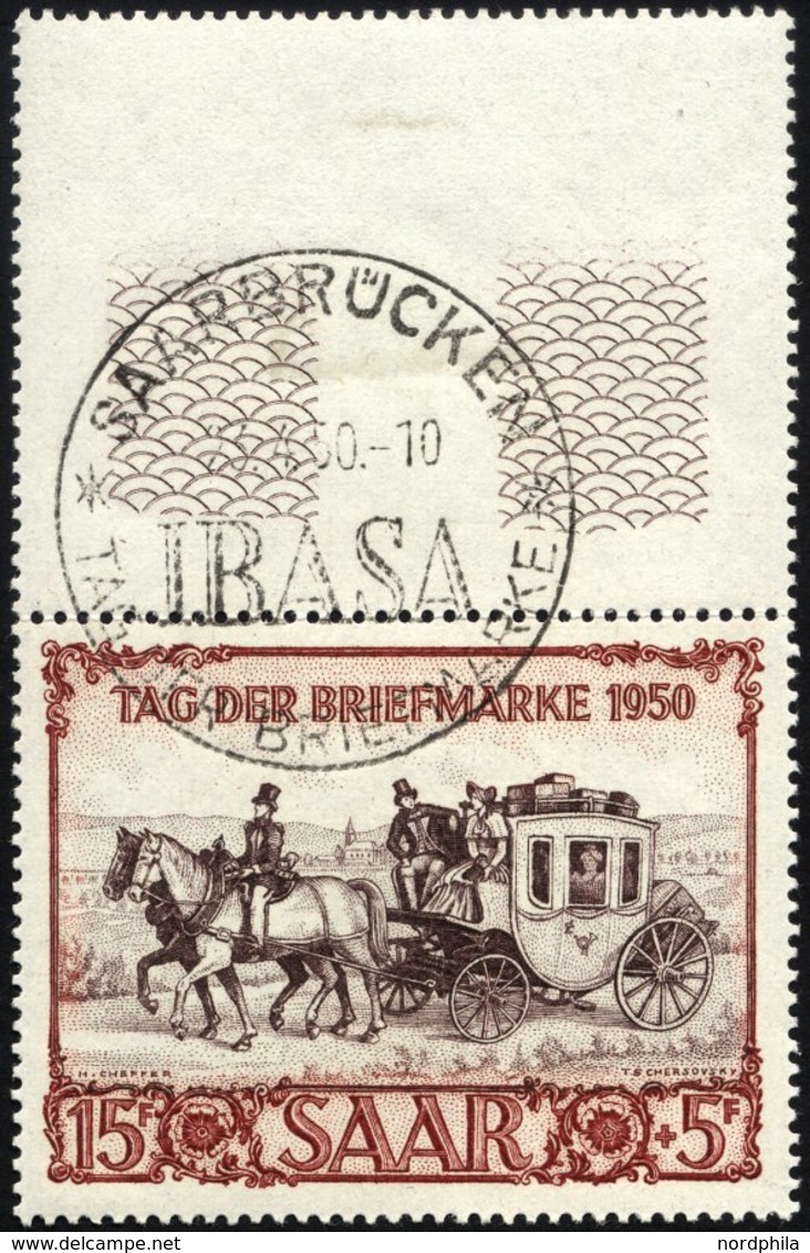 SAARLAND 291 O, 1950, 15 Fr. IBASA Mit Oben Anhängendem Leerfeld, Ersttags-Sonderstempel, Pracht, Gepr. Ney - Sonstige & Ohne Zuordnung