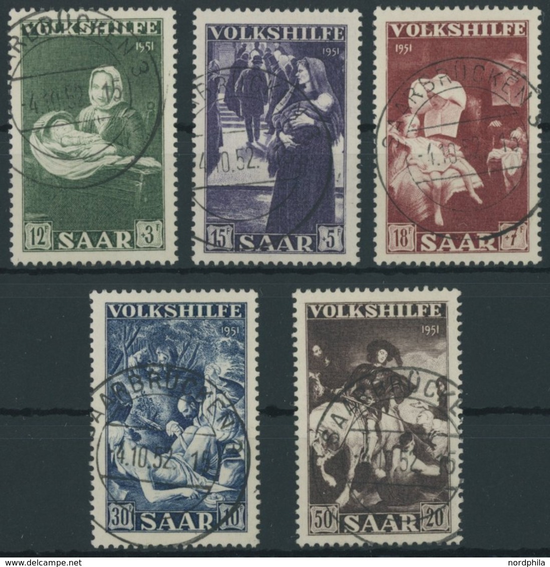 SAARLAND 309-13 O, 1951, Volkshilfe, Prachtsatz, Kurzbefund Geigle, Mi. 200.- - Sonstige & Ohne Zuordnung