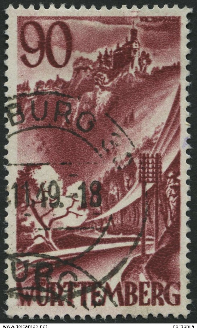 WÜRTTEMBERG 37 O, 1949, 90 Pf. Braunkarmin, Normale Zähnung, Pracht, Gepr. H.D. Schlegel, Mi. 130.- - Otros & Sin Clasificación