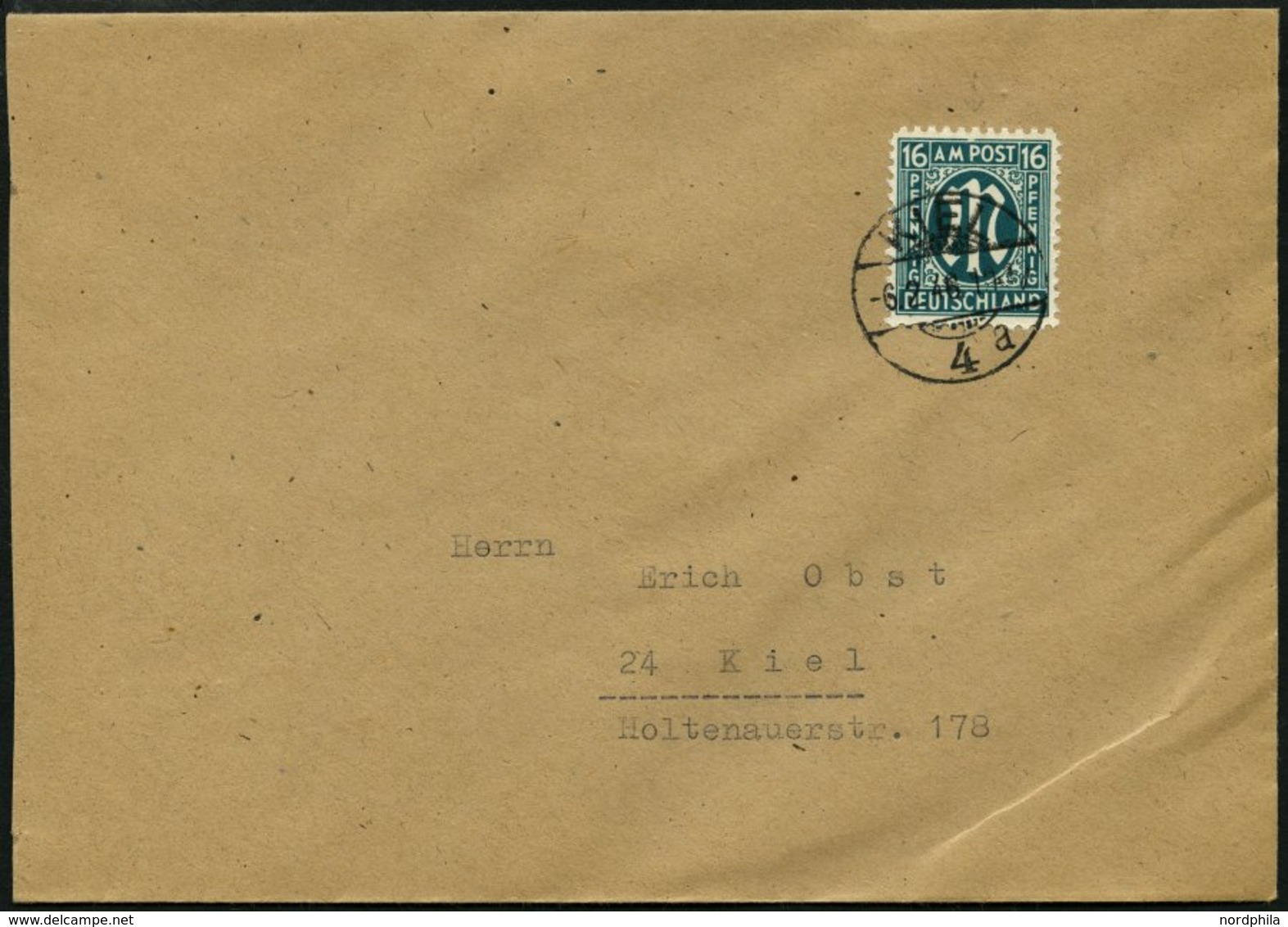 AMERIK. U. BRITISCHE ZONE 25BV BRIEF, 1945, 16 Pf. Grünblau, Gezähnt L 11:111/2, Mit Abart Außenlinie über P Von Post Ge - Other & Unclassified