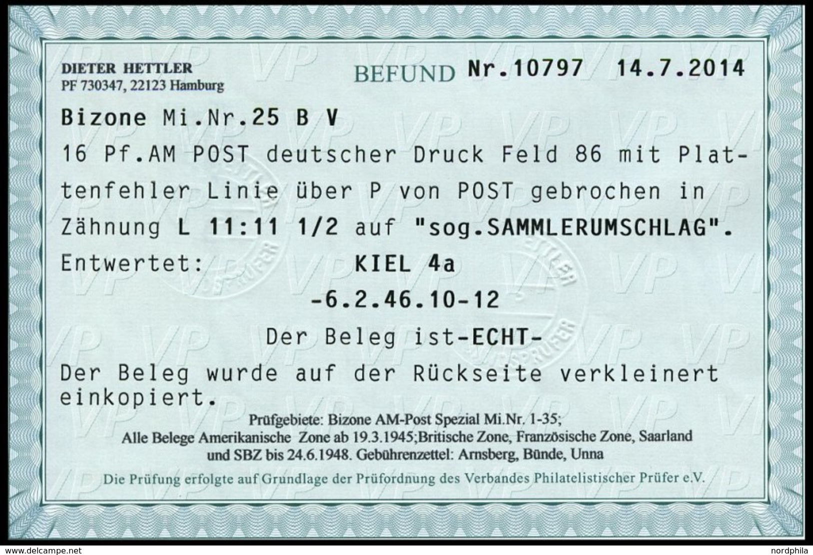 AMERIK. U. BRITISCHE ZONE 25BV BRIEF, 1945, 16 Pf. Grünblau, Gezähnt L 11:111/2, Mit Abart Außenlinie über P Von Post Ge - Sonstige & Ohne Zuordnung