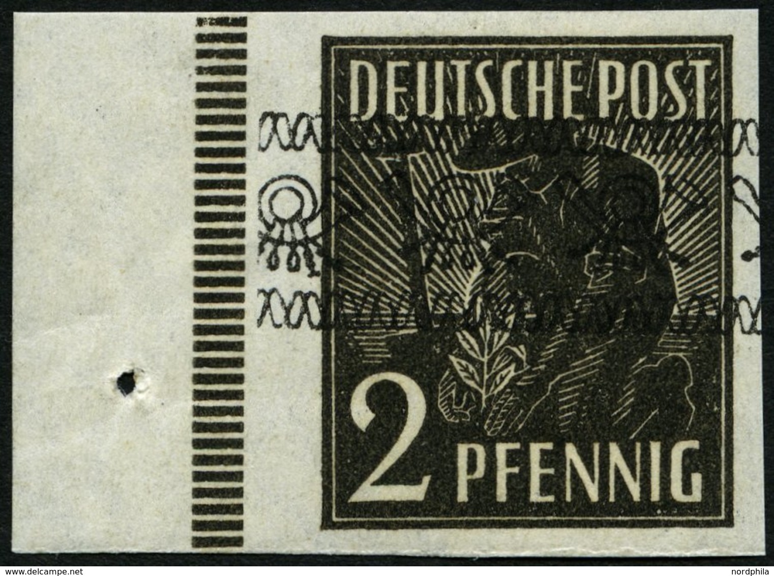 AMERIK. U. BRITISCHE ZONE 36IU **, 1948, 2 Pf. Bandaufdruck, Ungezähnt, Randstück, Pracht, Gepr. Schlegel, Mi. 200.- - Otros & Sin Clasificación