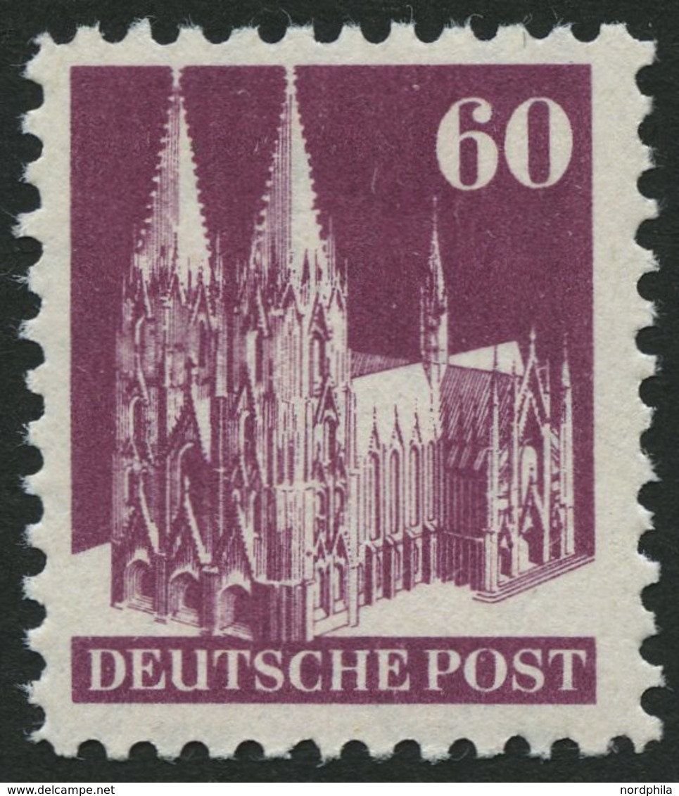 AMERIK. U. BRITISCHE ZONE 93IWB **, 1948, 60 Pf. Dunkelbraunlila, Type I, Wz. 1W, Gezähnt L 11, Pracht, Mi. 100.- - Sonstige & Ohne Zuordnung