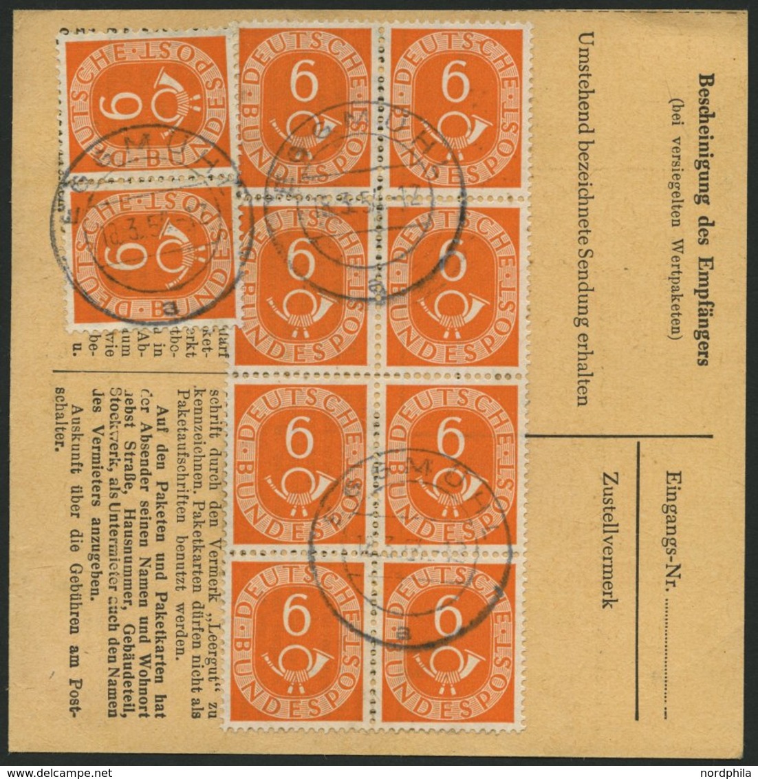 BUNDESREPUBLIK 126 BRIEF, 1954, 6 Pf. Posthorn Im Achterblock Und Waagerechten Paar Rückseitig Als Seltene Mehrfachfrank - Other & Unclassified