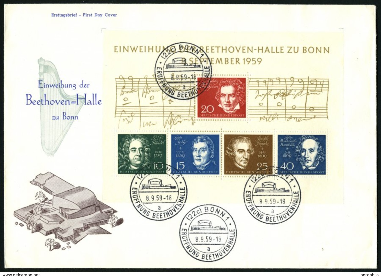 BUNDESREPUBLIK Bl. 2 BRIEF, 1959, Block Beethoven Auf FDC, Pracht, Mi. 140.- - Otros & Sin Clasificación