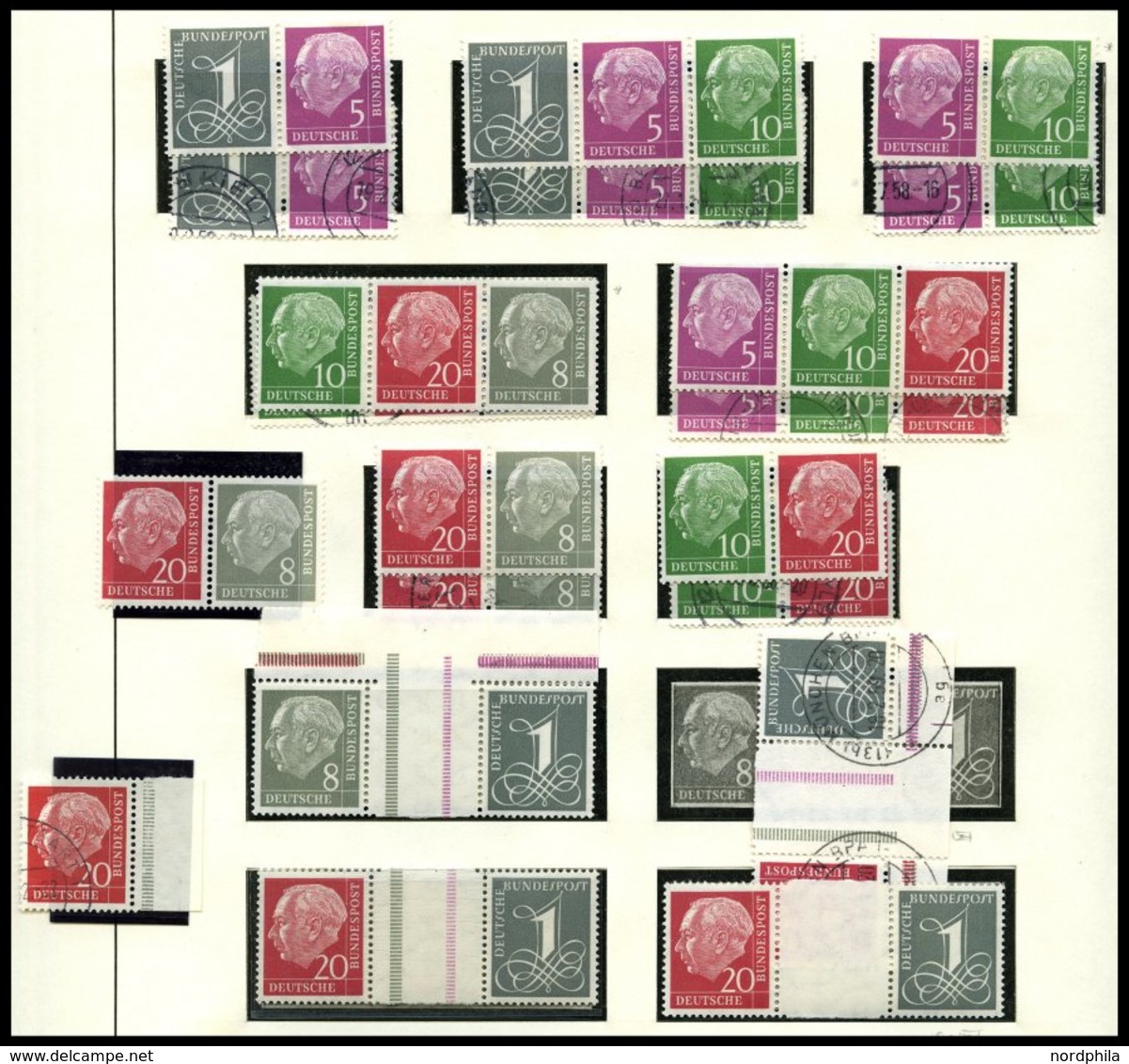 ZUSAMMENDRUCKE **,o,*,Brief , 1955-60, Partie Zusammendrucke Heuss, Meist Prachterhaltung, Mi. über 1400.- - Used Stamps