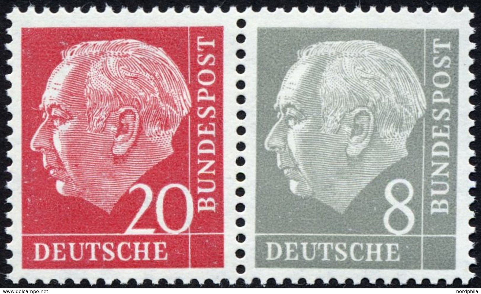 ZUSAMMENDRUCKE W 23YII **, 1960, Heuß Wz. Liegend 20 + 8, Nachauflage, Pracht, Mi. 65.- - Used Stamps