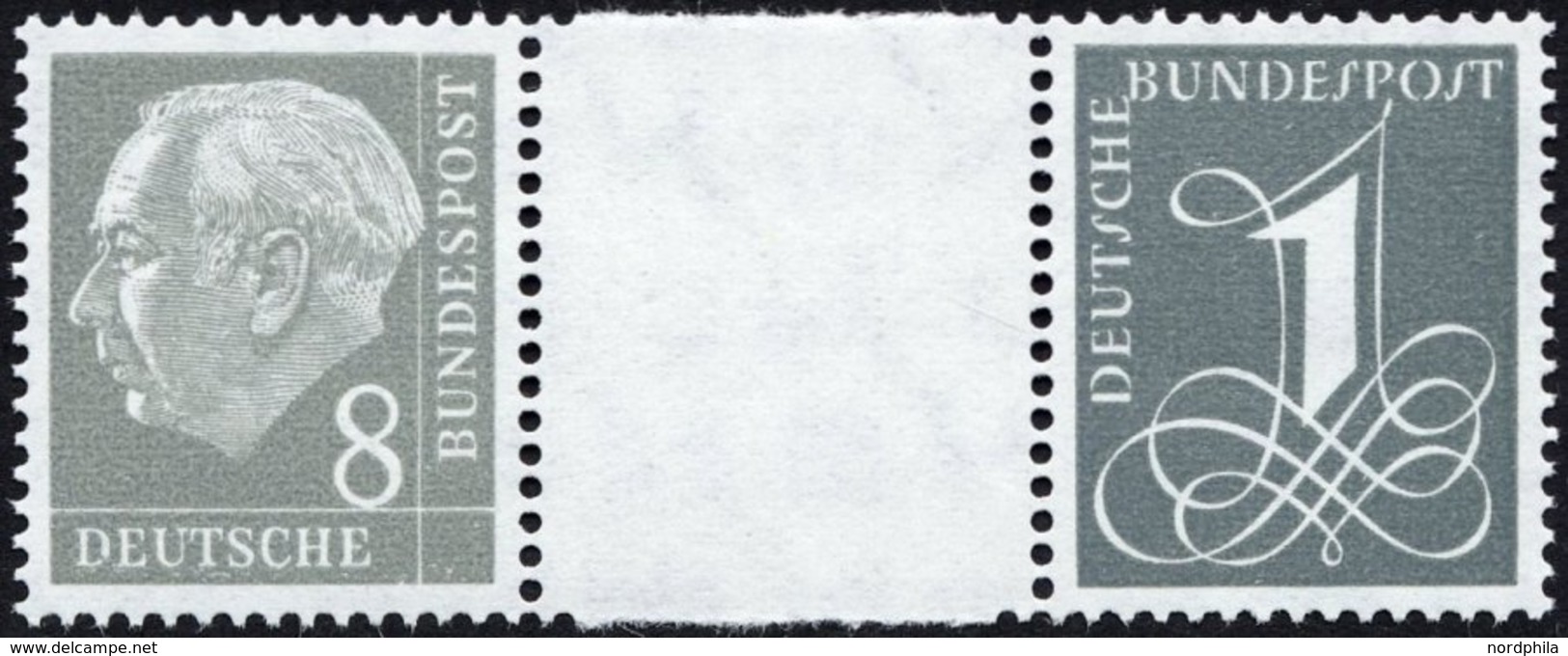 ZUSAMMENDRUCKE WZ 15bYII **, 1960, Heuß Wz. Liegend 8 + Z + 1, Ohne Strichelleisten, Nachauflage, Pracht, Mi. 90.- - Used Stamps