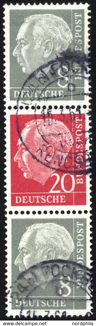 ZUSAMMENDRUCKE S 50YII O, 1960, Heuss Wz. Liegend 8 + 20 + 8, Nachauflage, Pracht, Gepr. Schlegel, Mi. 350.- - Usados