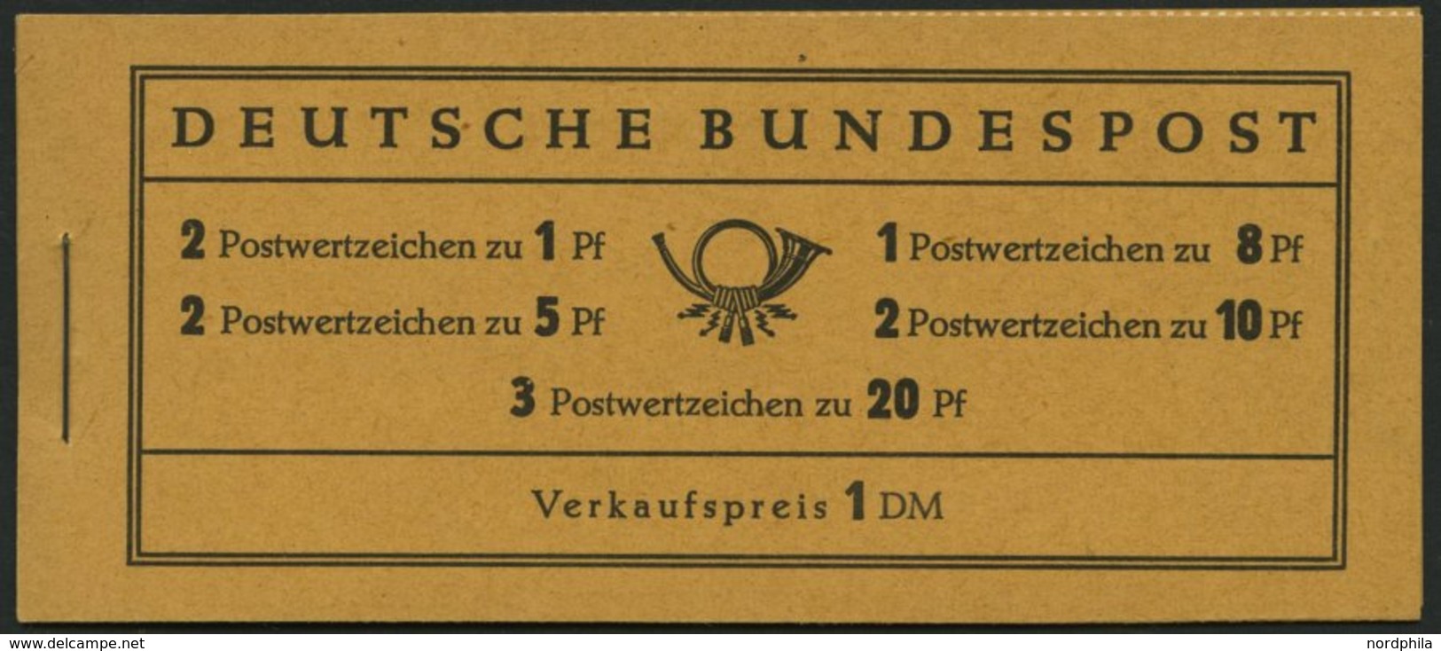 MARKENHEFTCHEN MH 4Xv **, 1958, Markenheftchen Heuss/Ziffer, Deckel Dunkelchromgelb, Pracht, Mi. 100.- - Otros & Sin Clasificación