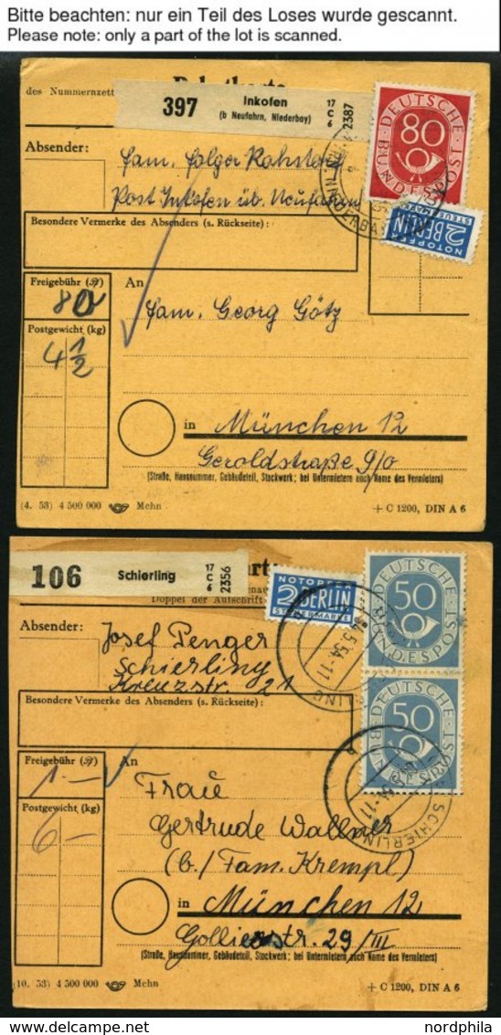 LOTS 1953/4 19 Paketkarten Mit Verschiedenen Posthornfrankaturen, U.a. Mi.Nr. 134 MeF, 137 EF, 3 Karten Mit Nr 138 Etc., - Otros & Sin Clasificación