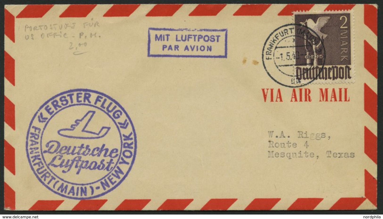 ERST-UND ERÖFFNUNGSFLÜGE 2297b BRIEF, 1.5.48, Frankfurt-New York, PAA, Prachtbrief - Covers & Documents