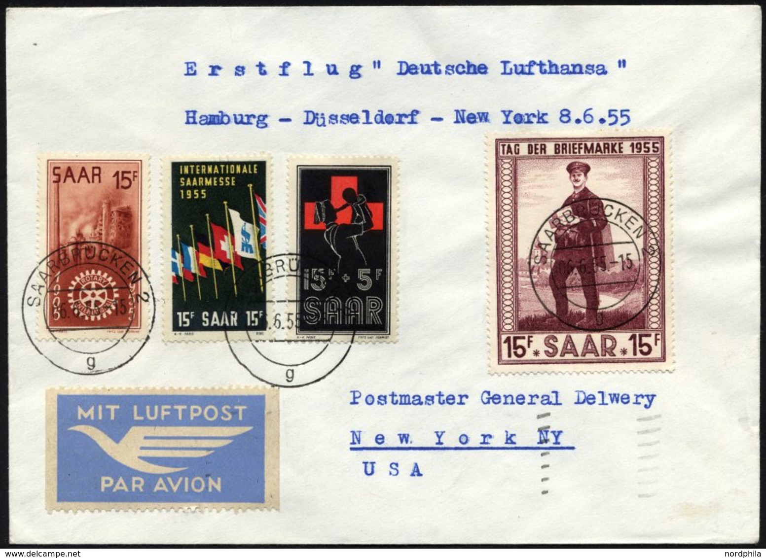 DEUTSCHE LUFTHANSA 34 BRIEF, 8.6.1955, Hamburg-New York, Prachtbrief - Usados