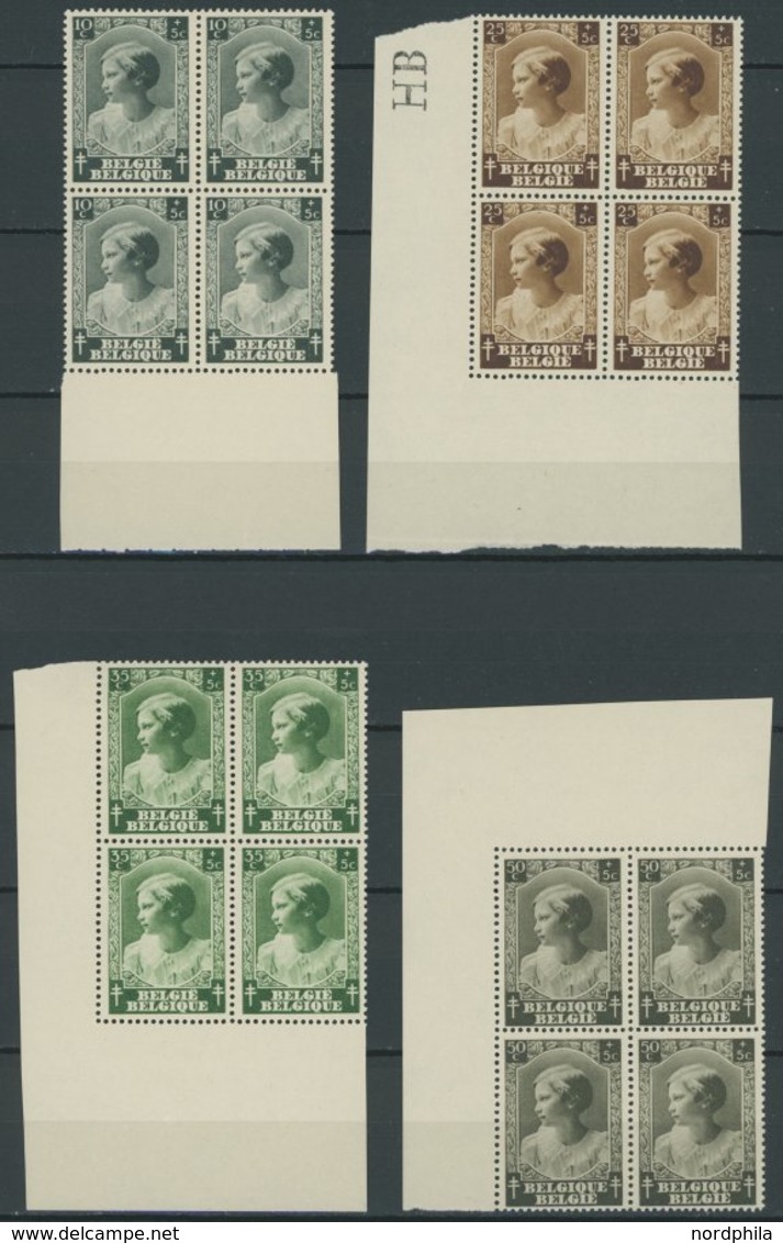 BELGIEN 457-64 VB **, 1937, Tuberkulose In Randviererblocks, Postfrischer Prachtsatz, Mi. 100.- - Other & Unclassified