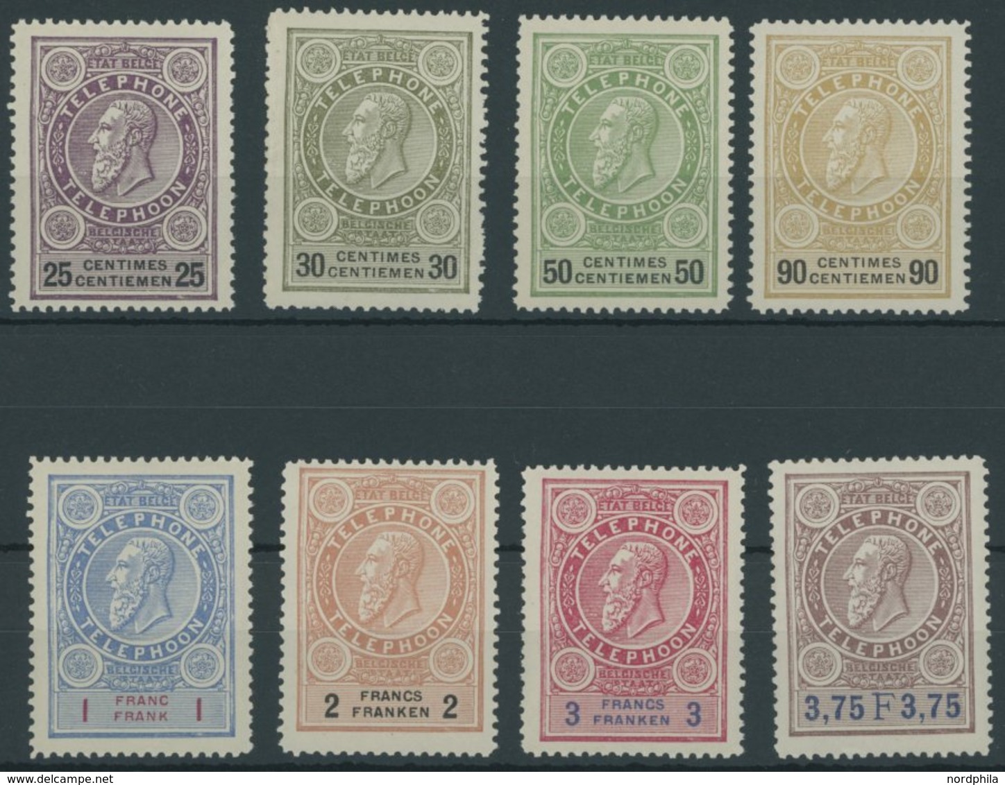 TELEGRAPHENMARKEN **,* , 1891/9, 25 C. - 3.75 Fr. Telefonmarken, Prachtsatz (8Werte) - Telegraphenmarken [TG]