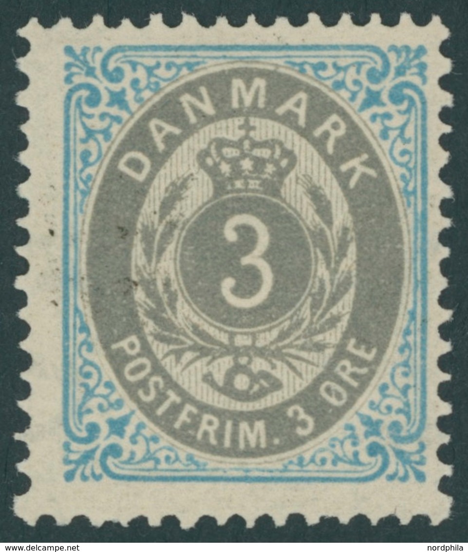 DÄNEMARK 22IIYAb **, 1875, 3 Ø Hellblau/grau, Normaler Rahmen, Wz. 1Y, Gezähnt K 14:131/2, Postfrisch, Pracht - Otros & Sin Clasificación