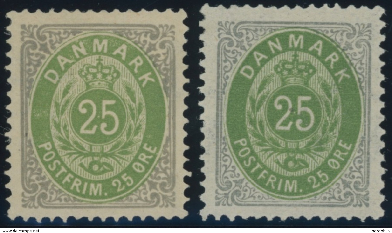 DÄNEMARK 29IYA *, 1875, 25 Ø, Normaler Rahmen, Wz 1Y, Gezähnt K 14:131/2, 2 Verschiedene Auflagen, Falzrest, 2 Prachtwer - Sonstige & Ohne Zuordnung