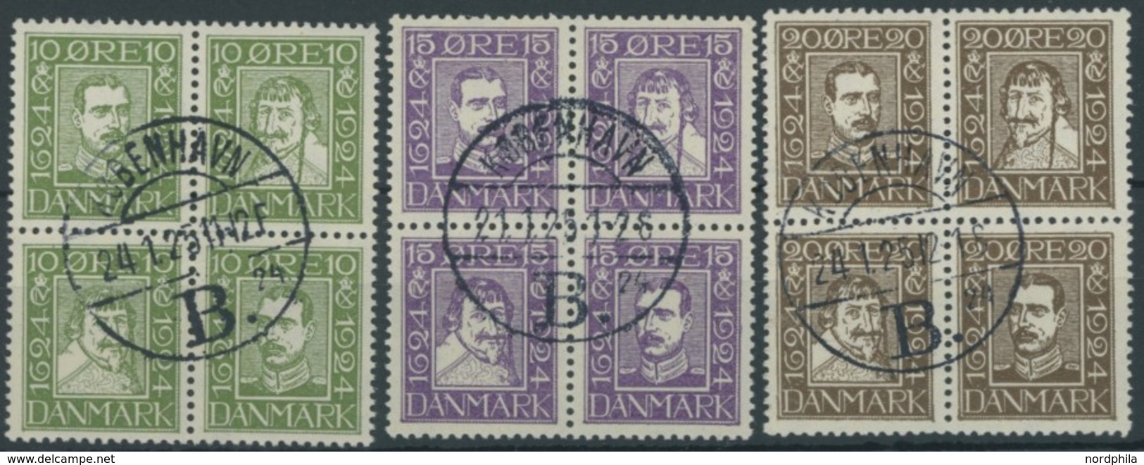 DÄNEMARK 131-42 VB O, 1924, 300 Jahre Dänische Post, 3 Viererblocks, Prachtsatz, Mi. 110.- - Otros & Sin Clasificación