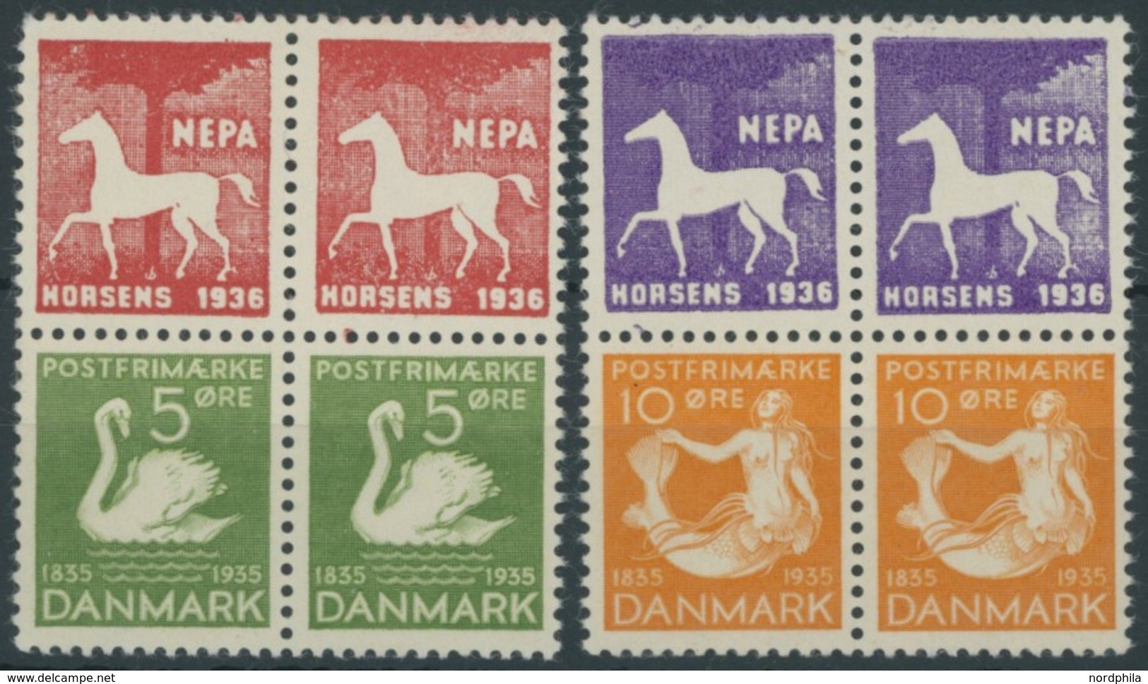 DÄNEMARK 222,224 VB **, 1936, 5 Und 10 Ø Andersen In Sog. NEPA HORSENS-Viererblocks, Postfrisch, Feinst/Pracht - Otros & Sin Clasificación