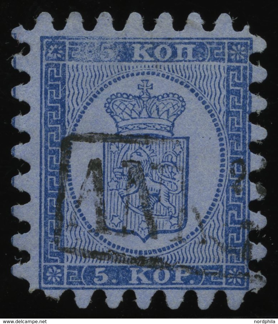 FINNLAND 3B O, 1865, 5 K. Blau Auf Graublau, R1 ANK, Nur Eine Zunge Verkürzt, Pracht - Other & Unclassified