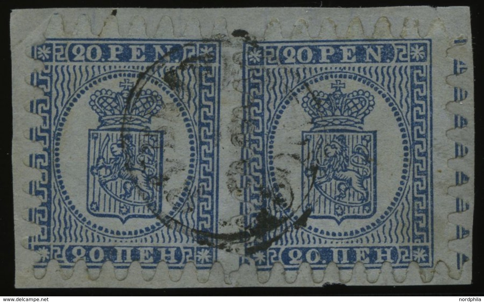 FINNLAND 8C Paar BrfStk, 1866, 20 P. Blau Im Waagerechten Angetrennten Paar Auf Briefstück, K1 BRAHESTAD, Praktisch Alle - Other & Unclassified