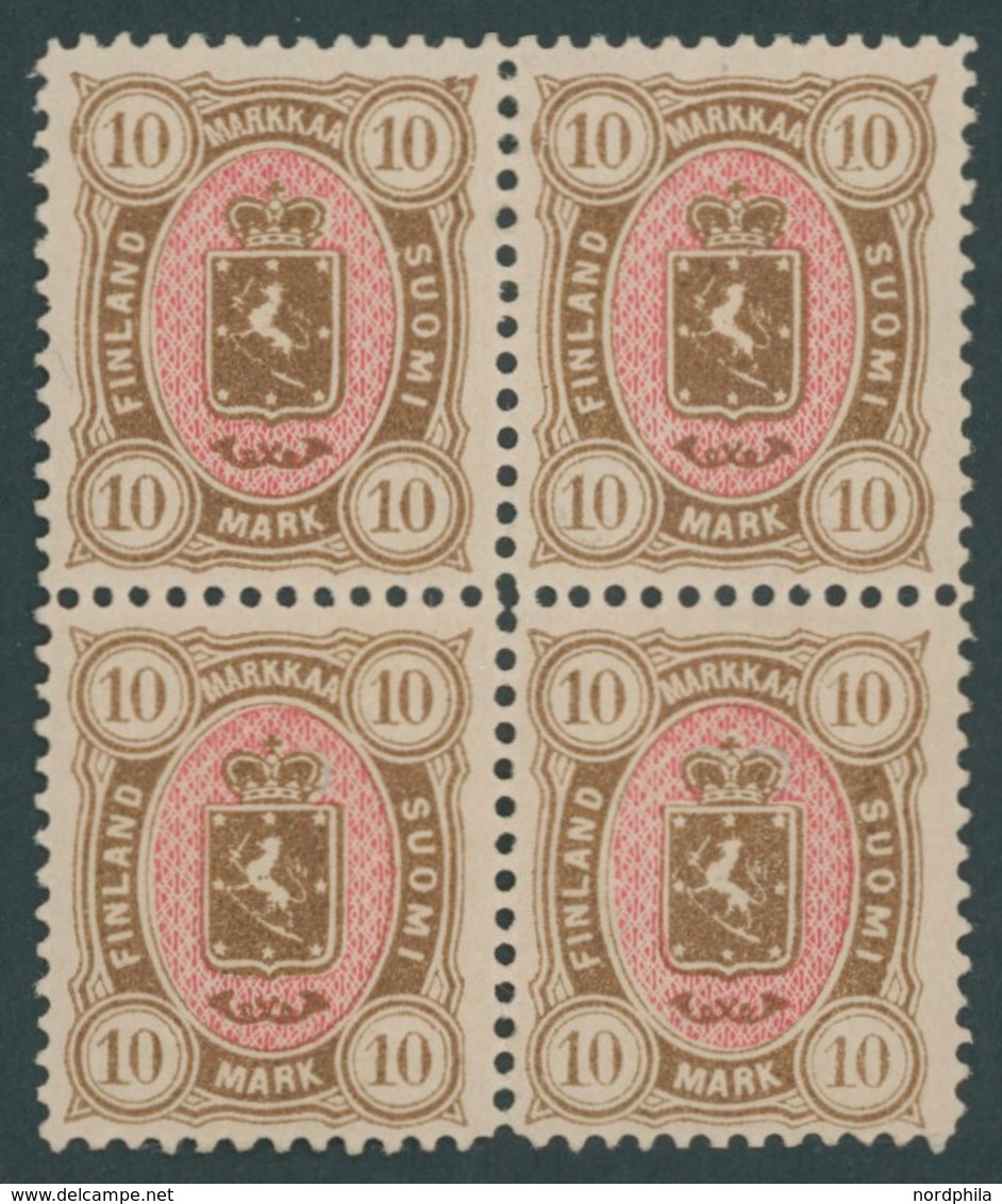 FINNLAND 26b VB *, 1887, 10 M. Gelbbraun/rot Im Viererblock, Falzreste, Pracht, R!, Facit 25000.- Skr. - Other & Unclassified