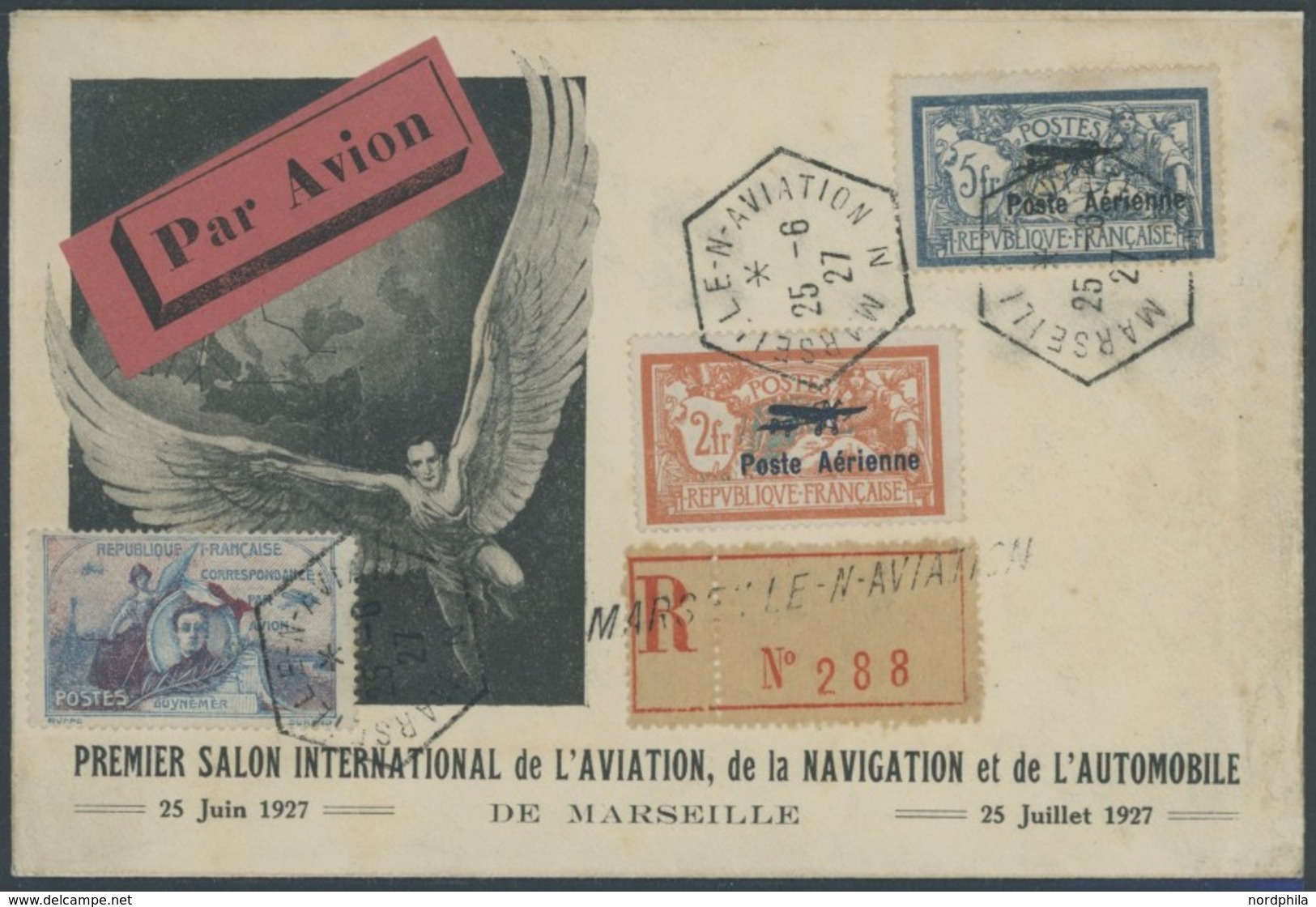 FRANKREICH 220/1 BRIEF, 1927, Poste Aérienne Auf Sonderumschlag Mit Sonderstempel Und Guynemer-Vignette, Einschreiben, M - Otros & Sin Clasificación