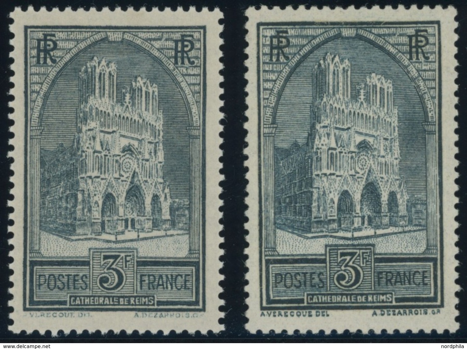 FRANKREICH 256I,II *, 1930, 3 Fr. Kathedrale Von Reims, Type I Und II, Falzrest, 2 Prachtwerte - Other & Unclassified