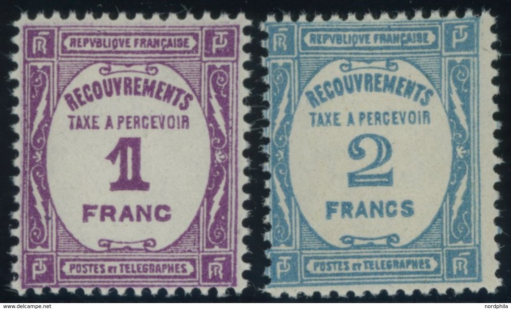 PORTOMARKEN P 60/1 **, 1927, 1 Fr. Violett Und 2 Fr. Hellblau, Postfrisch, 2 Prachtwerte, Mi. 140.- - Other & Unclassified